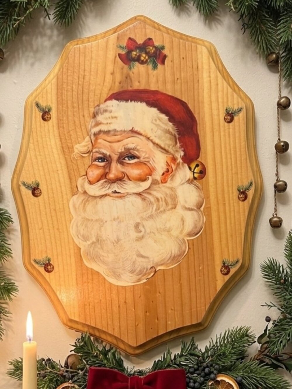 Vintage Christmas Santa Wooden Wall Plaque Decals Holiday Handmade Decor